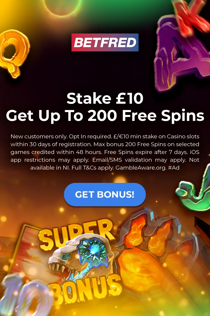 Stake £10 & Get<br>Up To 200 FREE SPINS