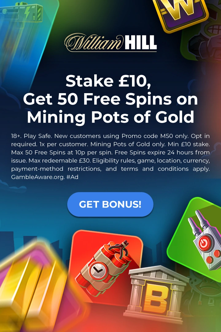 Stake £10, Get 50 Free Spins<br>on Mining Pots of Gold